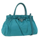 PRADA Hand Bag Nylon 2way Turquoise Blue Silver Auth gh1880A-1