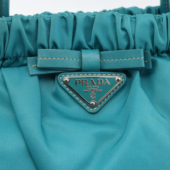 PRADA Hand Bag Nylon 2way Turquoise Blue Silver Auth gh1880A