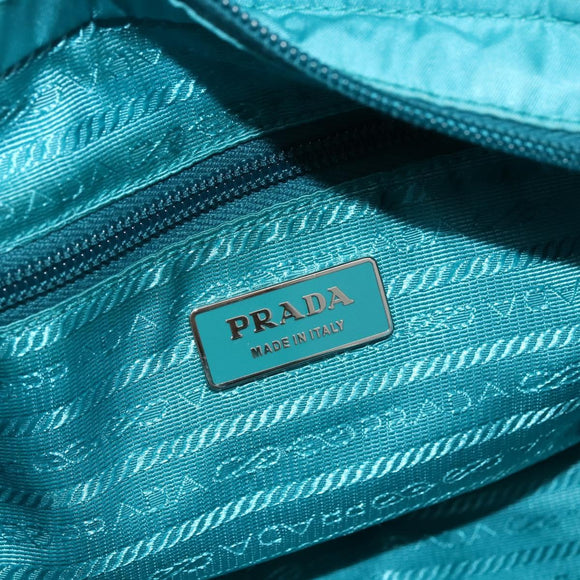 PRADA Hand Bag Nylon 2way Turquoise Blue Silver Auth gh1880A