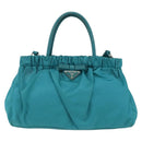 PRADA Hand Bag Nylon 2way Turquoise Blue Silver Auth gh1880A-2