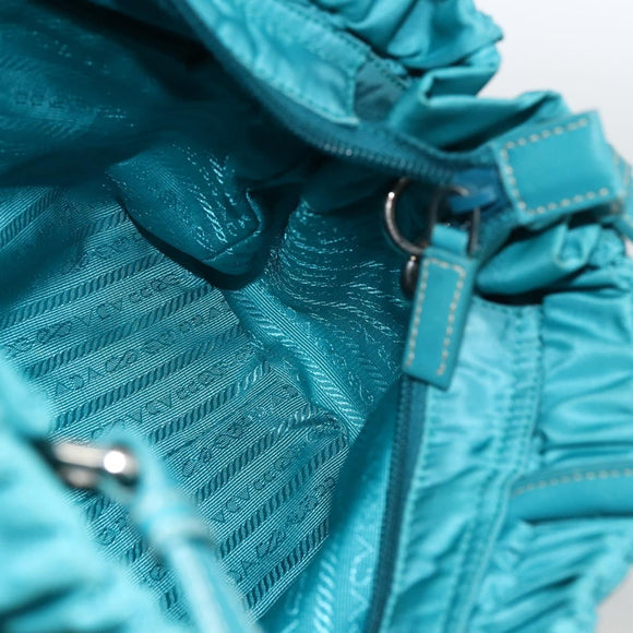 PRADA Hand Bag Nylon 2way Turquoise Blue Silver Auth gh1880A