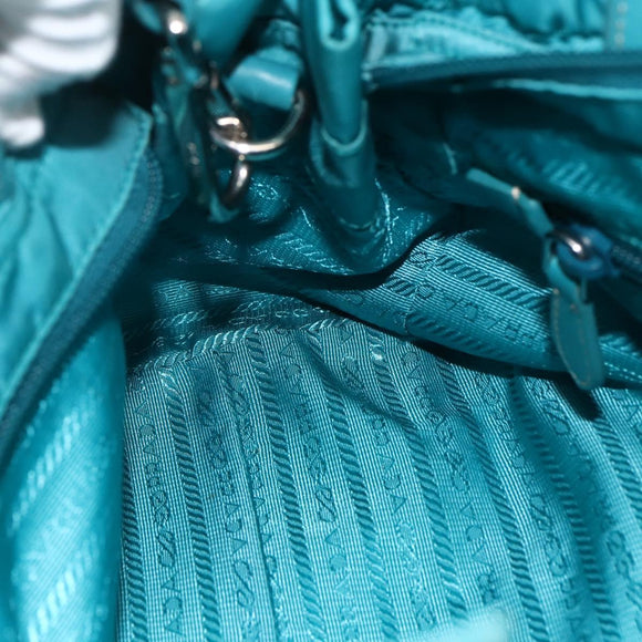 PRADA Hand Bag Nylon 2way Turquoise Blue Silver Auth gh1880A