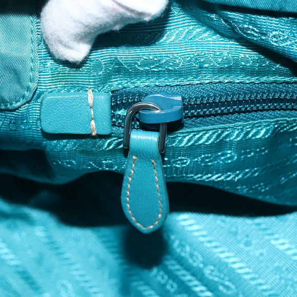 PRADA Hand Bag Nylon 2way Turquoise Blue Silver Auth gh1880A