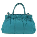 PRADA Hand Bag Nylon 2way Turquoise Blue Silver Auth gh1880A-3