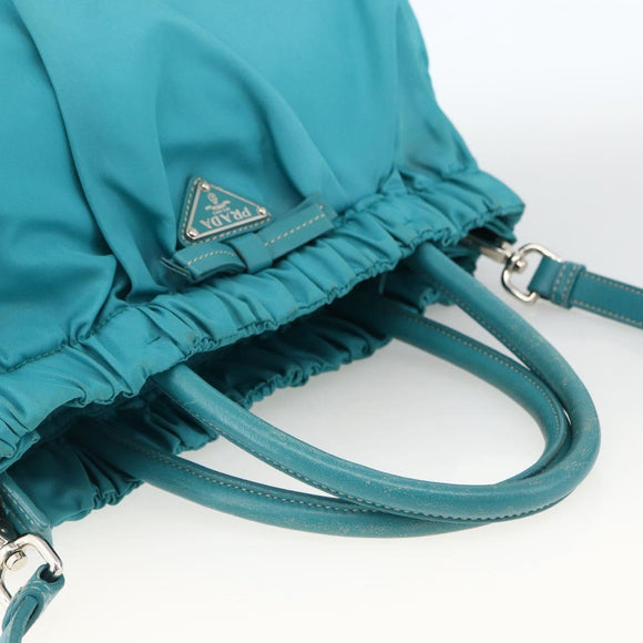 PRADA Hand Bag Nylon 2way Turquoise Blue Silver Auth gh1880A