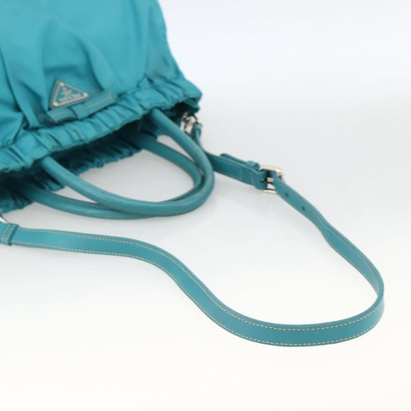 PRADA Hand Bag Nylon 2way Turquoise Blue Silver Auth gh1880A