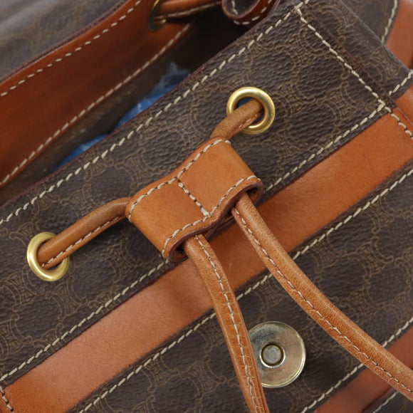 CELINE Macadam Canvas Backpack PVC Leather Brown Gold Auth gh1897