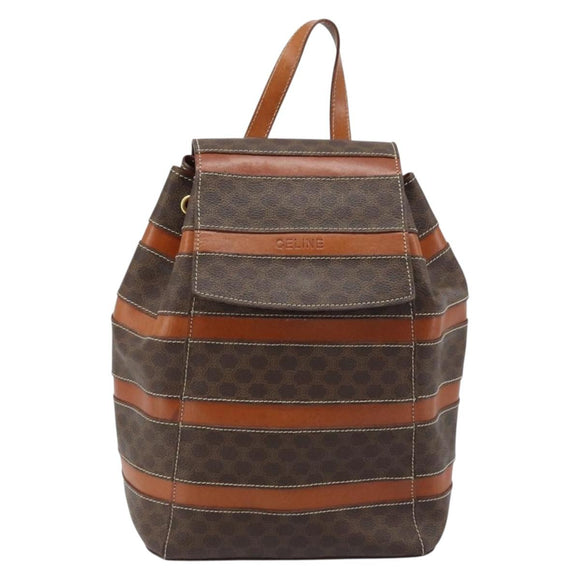 CELINE Macadam Canvas Backpack PVC Leather Brown Gold Auth gh1897