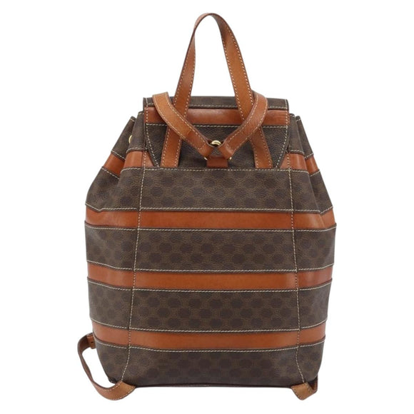 CELINE Macadam Canvas Backpack PVC Leather Brown Gold Auth gh1897