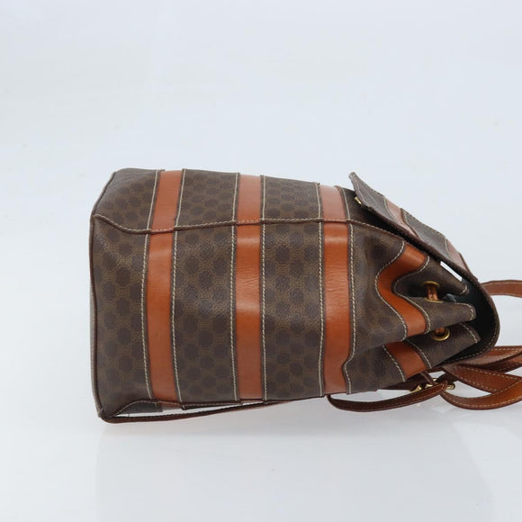 CELINE Macadam Canvas Backpack PVC Leather Brown Gold Auth gh1897