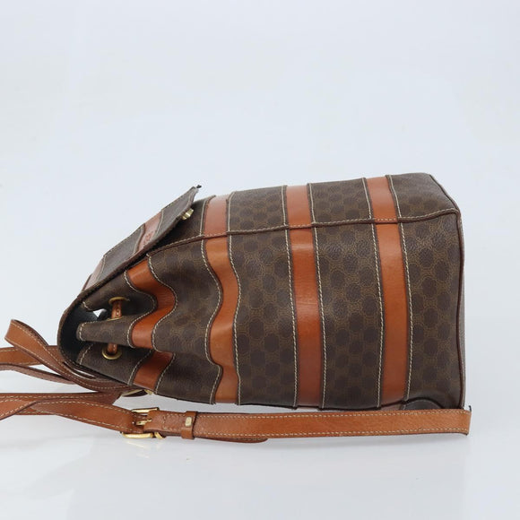 CELINE Macadam Canvas Backpack PVC Leather Brown Gold Auth gh1897