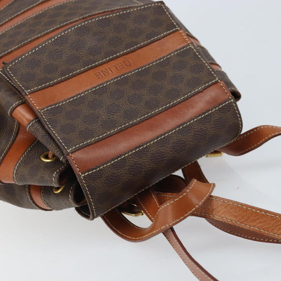 CELINE Macadam Canvas Backpack PVC Leather Brown Gold Auth gh1897