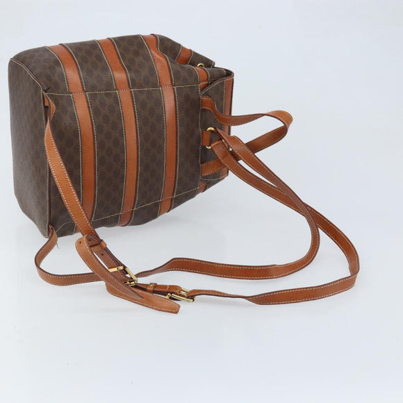 CELINE Macadam Canvas Backpack PVC Leather Brown Gold Auth gh1897