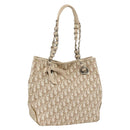 Christian Dior Trotter Canvas Chain Romantic Bag PVC Beige Silver Auth gh1907-1