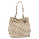 Christian Dior Trotter Canvas Chain Romantic Bag PVC Beige Silver Auth gh1907-2