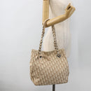 Christian Dior Trotter Canvas Chain Romantic Bag PVC Beige Silver Auth gh1907-21