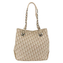 Christian Dior Trotter Canvas Chain Romantic Bag PVC Beige Silver Auth gh1907-3