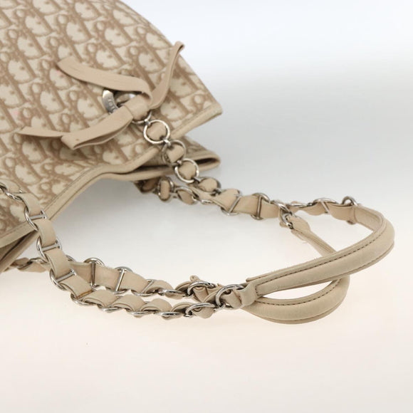 Christian Dior Trotter Canvas Chain Romantic Bag PVC Beige Silver Auth gh1907