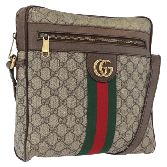 GUCCI GG Supreme Offdia WebSherry Line Bag PVC Beige Goud 547934 Auth gh1908