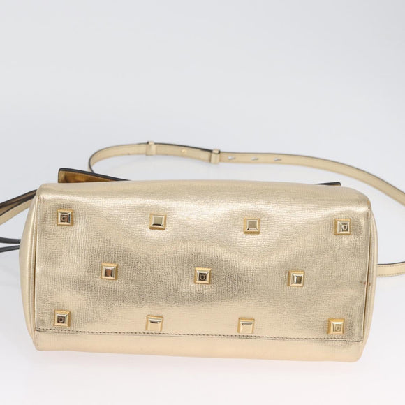 Salvatore Ferragamo Gancini Handtasche Leder 2-Wege Gold Auth gh1909A