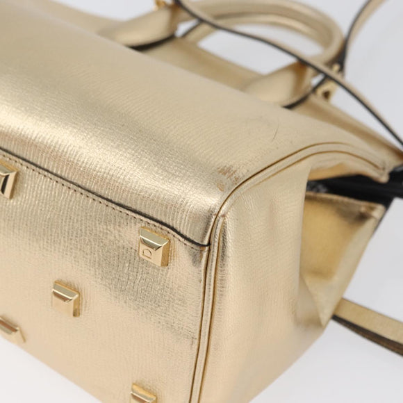 Salvatore Ferragamo Gancini Handtasche Leder 2-Wege Gold Auth gh1909A