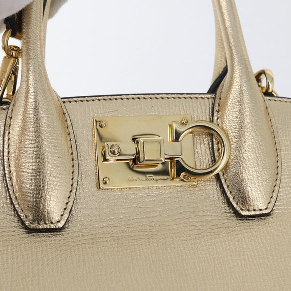 Salvatore Ferragamo Gancini Handtasche Leder 2-Wege Gold Auth gh1909A