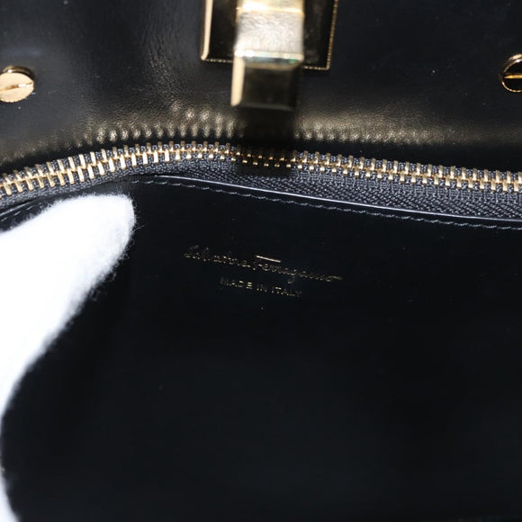 Salvatore Ferragamo Gancini Handtasche Leder 2-Wege Gold Auth gh1909A