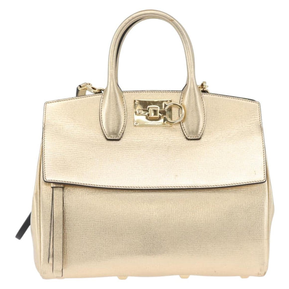 Salvatore Ferragamo Gancini Handtasche Leder 2-Wege Gold Auth gh1909A
