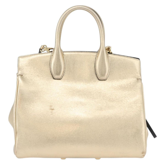 Salvatore Ferragamo Gancini Handtasche Leder 2-Wege Gold Auth gh1909A