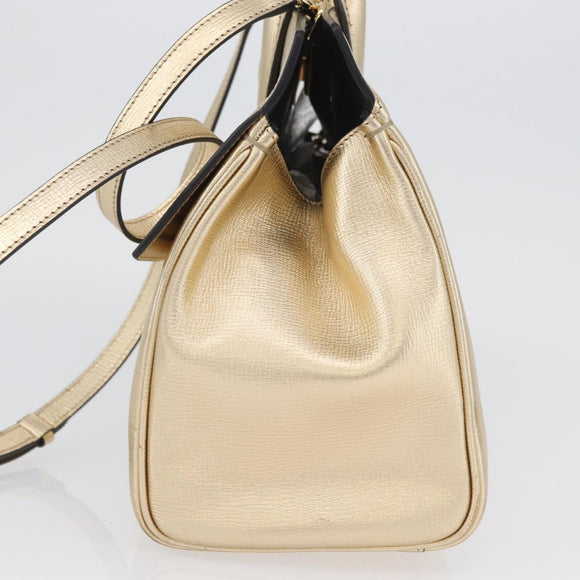 Salvatore Ferragamo Gancini Handtasche Leder 2-Wege Gold Auth gh1909A