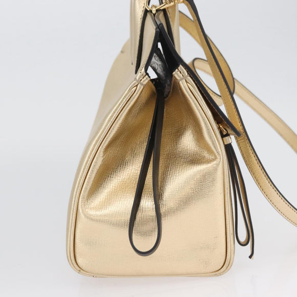 Salvatore Ferragamo Gancini Handtasche Leder 2-Wege Gold Auth gh1909A