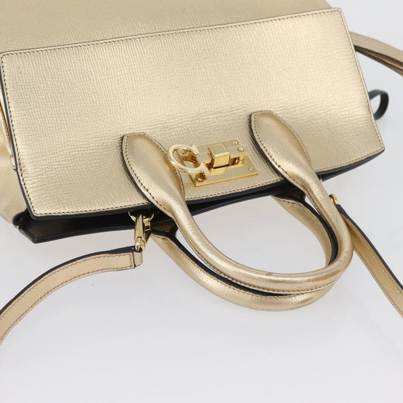 Salvatore Ferragamo Gancini Handtasche Leder 2-Wege Gold Auth gh1909A
