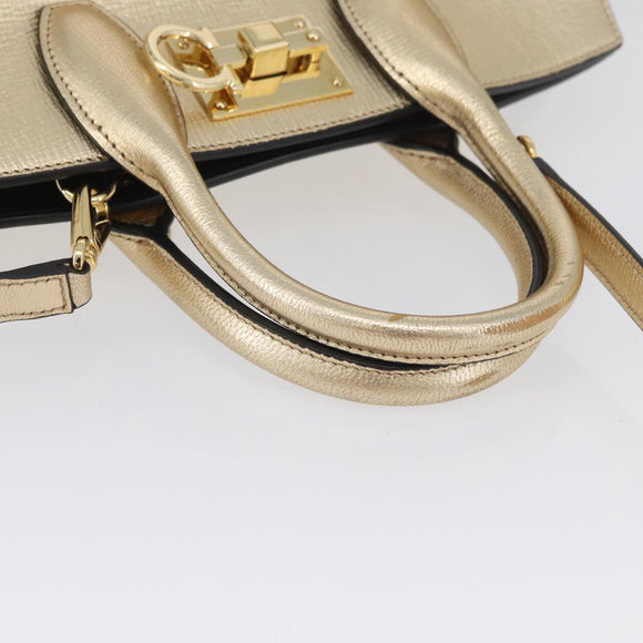 Salvatore Ferragamo Gancini Handtasche Leder 2-Wege Gold Auth gh1909A