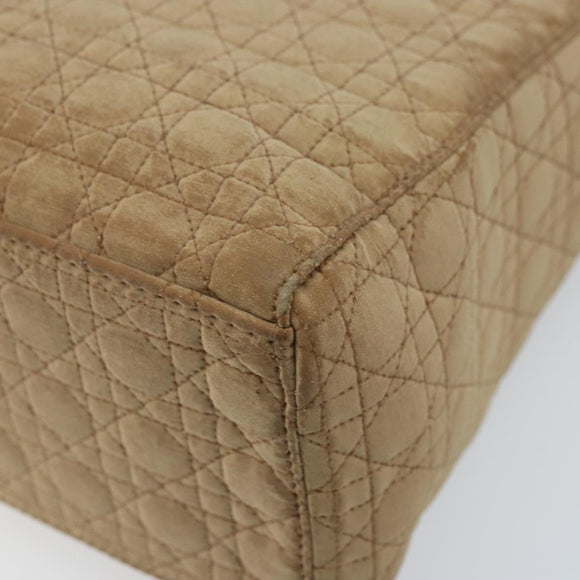 Christian Dior Lady Dior Canage Hand Bag Nylon Beige Gold Auth gh1911