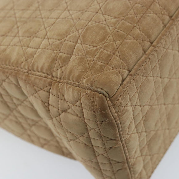 Christian Dior Lady Dior Canage Hand Bag Nylon Beige Gold Auth gh1911