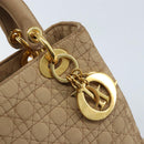 Christian Dior Lady Dior Canage Hand Bag Nylon Beige Gold Auth gh1911-17