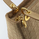 Christian Dior Lady Dior Canage Hand Bag Nylon Beige Gold Auth gh1911-10