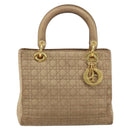 Christian Dior Lady Dior Canage Hand Bag Nylon Beige Gold Auth gh1911-13