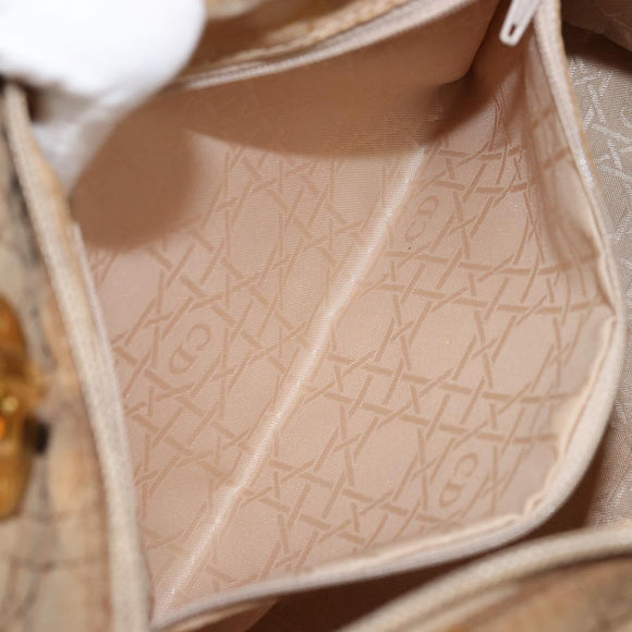 Christian Dior Lady Dior Canage Hand Bag Nylon Beige Gold Auth gh1911
