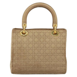 Christian Dior Lady Dior Canage Hand Bag Nylon Beige Gold Auth gh1911 - 0
