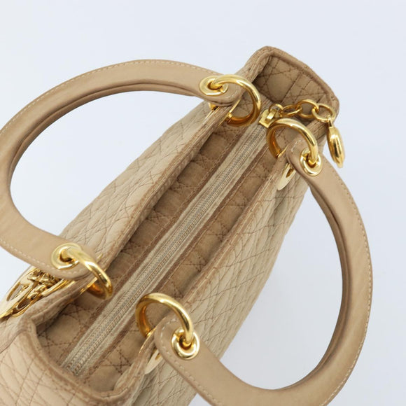 Christian Dior Lady Dior Canage Hand Bag Nylon Beige Gold Auth gh1911