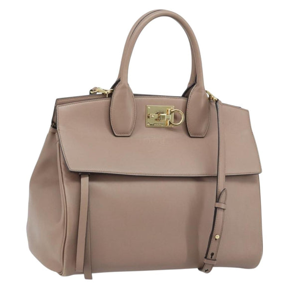 Salvatore Ferragamo Gancini Studio Bag Leather 2way Pink Gold Auth gh1912