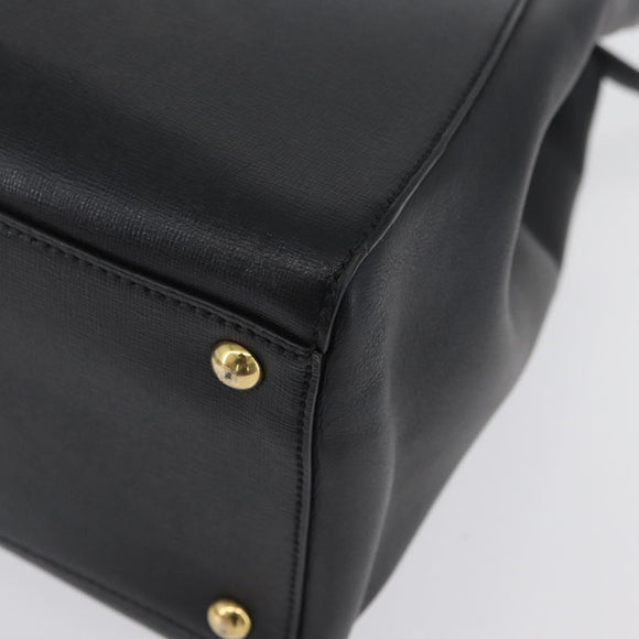 FENDI 2JOURS Hand Bag Leather 2way Black Gold Auth gh1916