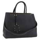 FENDI 2JOURS Hand Bag Leather 2way Black Gold Auth gh1916-1