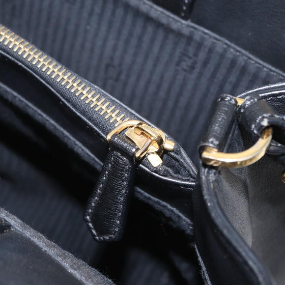FENDI 2JOURS Hand Bag Leather 2way Black Gold Auth gh1916
