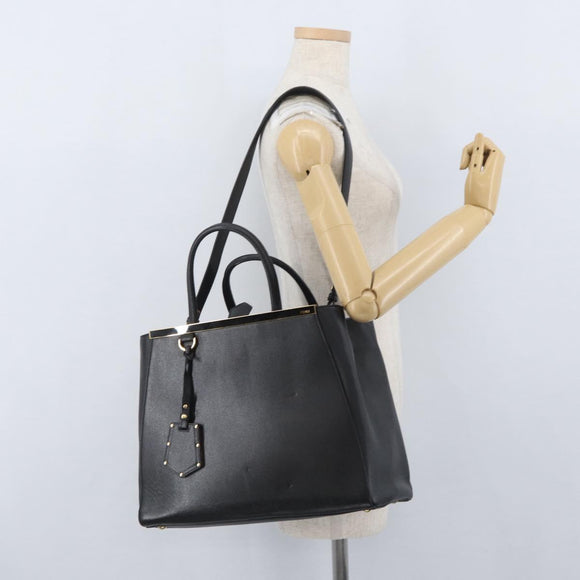 FENDI 2JOURS Hand Bag Leather 2way Black Gold Auth gh1916