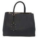 FENDI 2JOURS Hand Bag Leather 2way Black Gold Auth gh1916-13