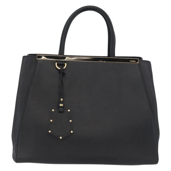 FENDI 2JOURS Hand Bag Leather 2way Black Gold Auth gh1916