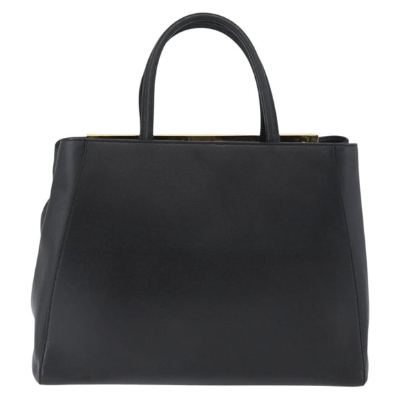 FENDI 2JOURS Hand Bag Leather 2way Black Gold Auth gh1916