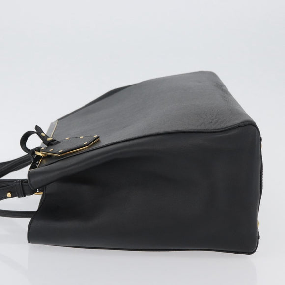 FENDI 2JOURS Hand Bag Leather 2way Black Gold Auth gh1916